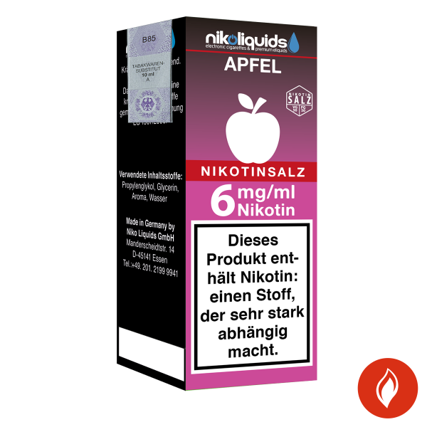 E-Liquid Nikotinsalz Nikoliquids Apfel 6 mg