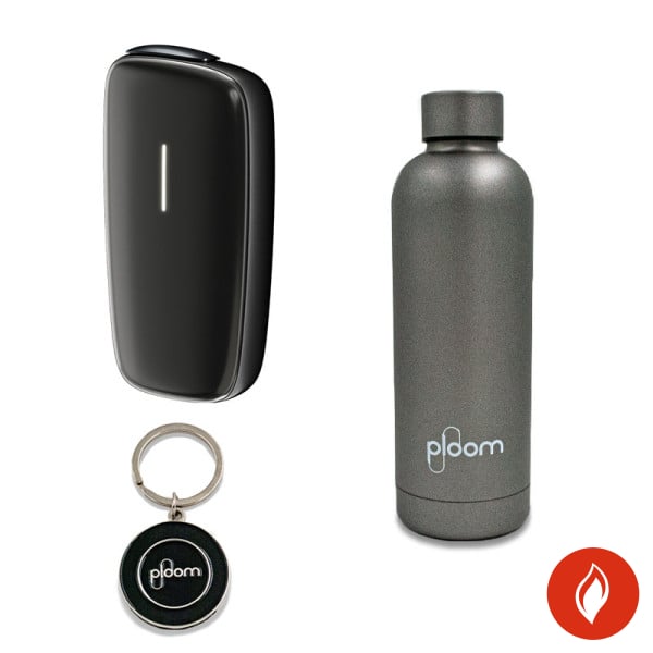 Ploom Black Aktion bei Geräteregistrierung mit Schlüsselanhänger und Flasche