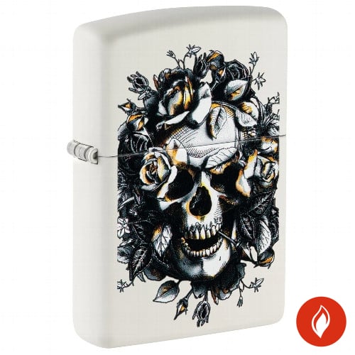 Zippo Weiss Matt Skull and Roses Feuerzeug