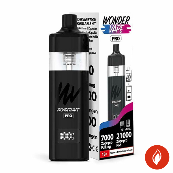 Wondervape 7000 Pro Schwarz E-Zigarette mit Verpackung