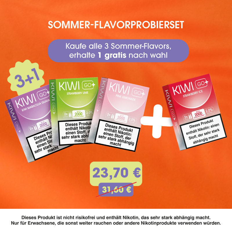 KIWI Go+ Sommer Flavours + Gratis Pods Aktion