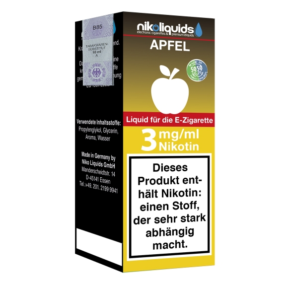 Nikoliquids Apfel 3mg Liquid Flasche 50PG 50VG