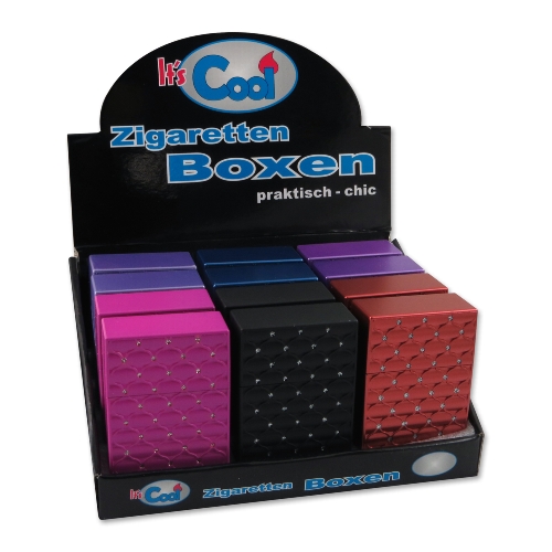 Zigarettenbox Kunststoff metallic sortiert Glitzersteine