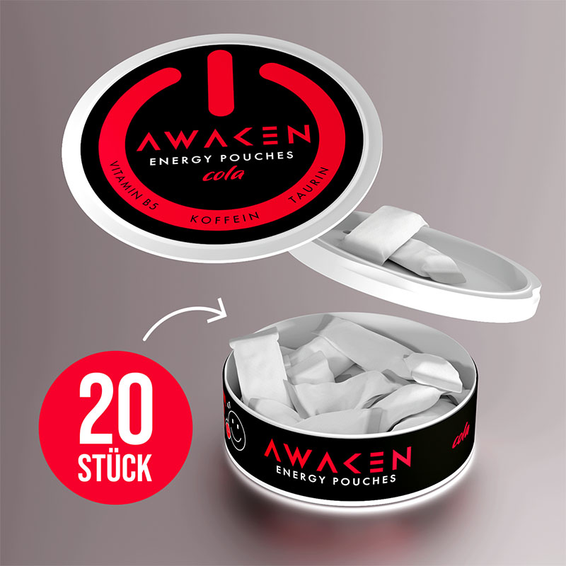 Awaken Energy Pouches Cola Dose offen