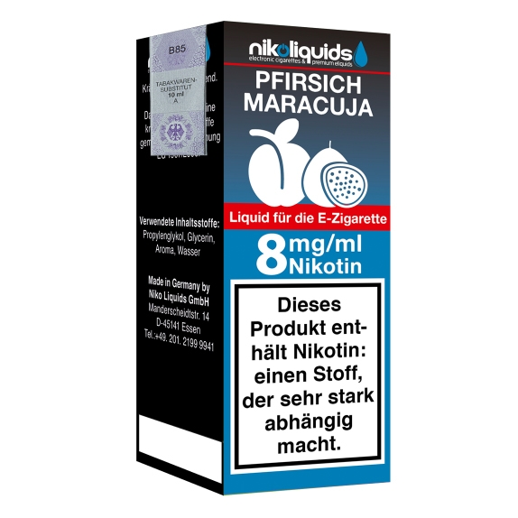Nikoliquids Pfirsich Maracuja 8mg Liquid Flasche