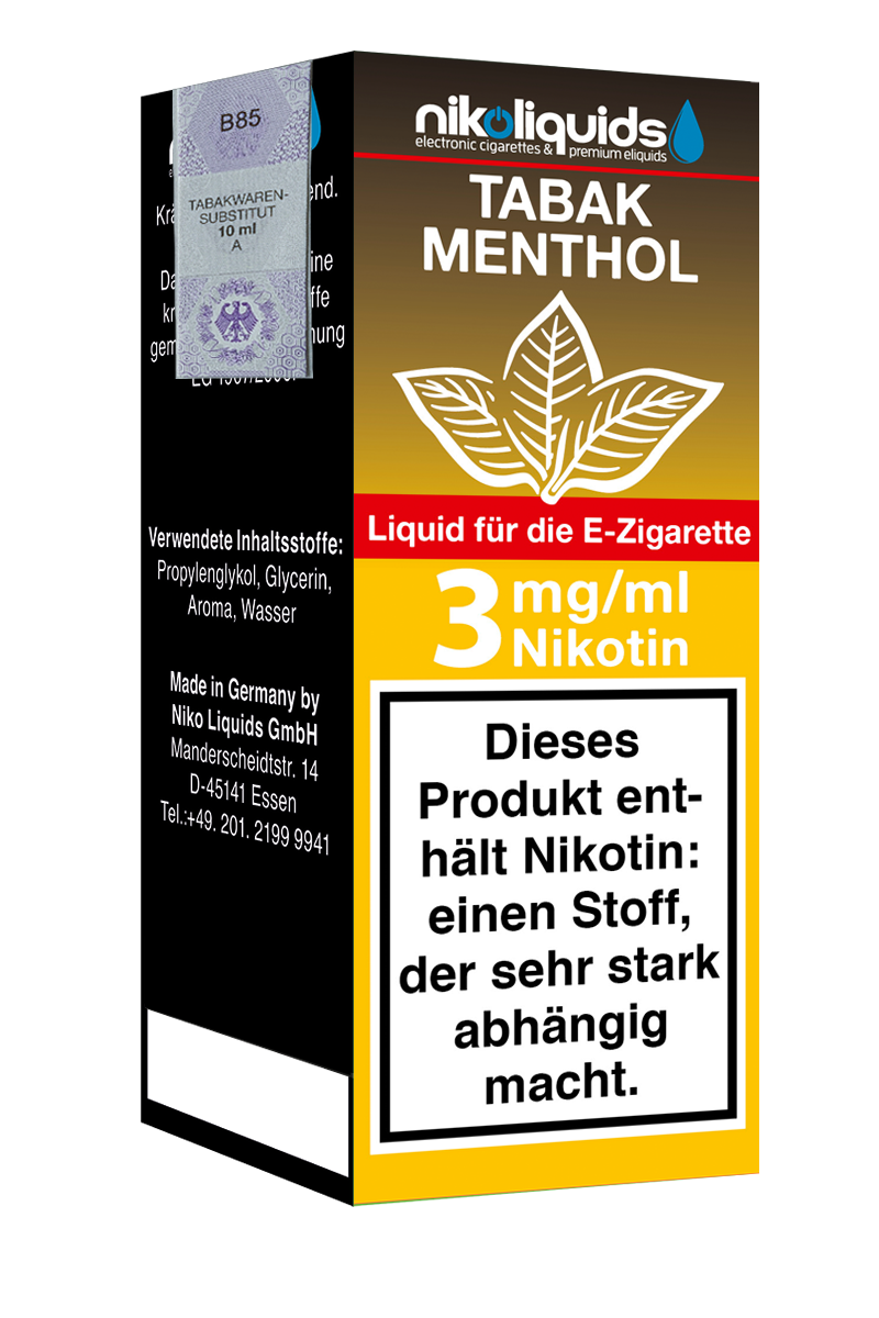 Nikoliquids Tabak Menthol 3mg Liquid Flasche online kaufen! Nikoliquids Tabak Menthol 3mg Liquid Flasche online kaufen!