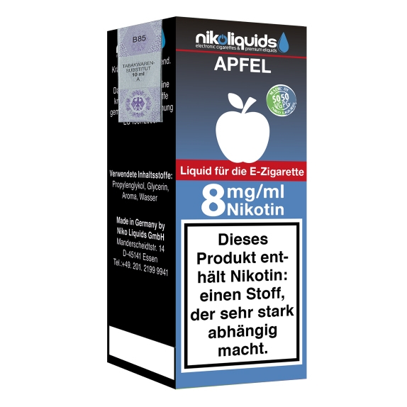 Nikoliquids Apfel 8mg Liquid Flasche 50PG 50VG