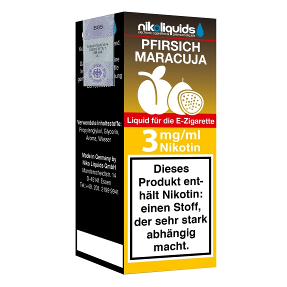 Nikoliquids Pfirsich Maracuja 3mg Liquid Flasche