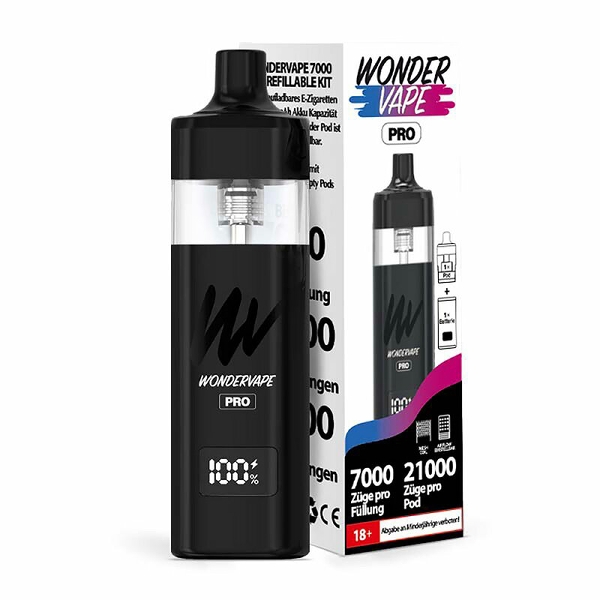 Wondervape 7000 Pro Schwarz E-Zigarette mit Verpackung