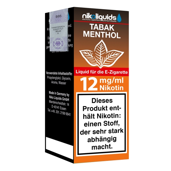 Nikoliquids Tabak Menthol 12mg Liquid Flasche