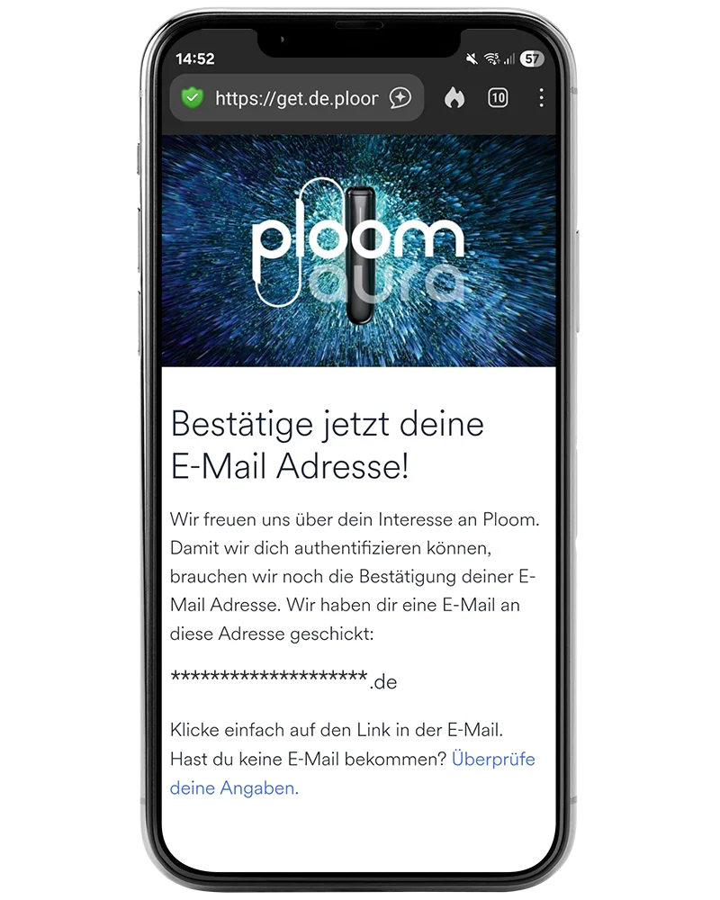 Ploom Aura Registrierung - E-Mail Bestätigungslink aufrufen