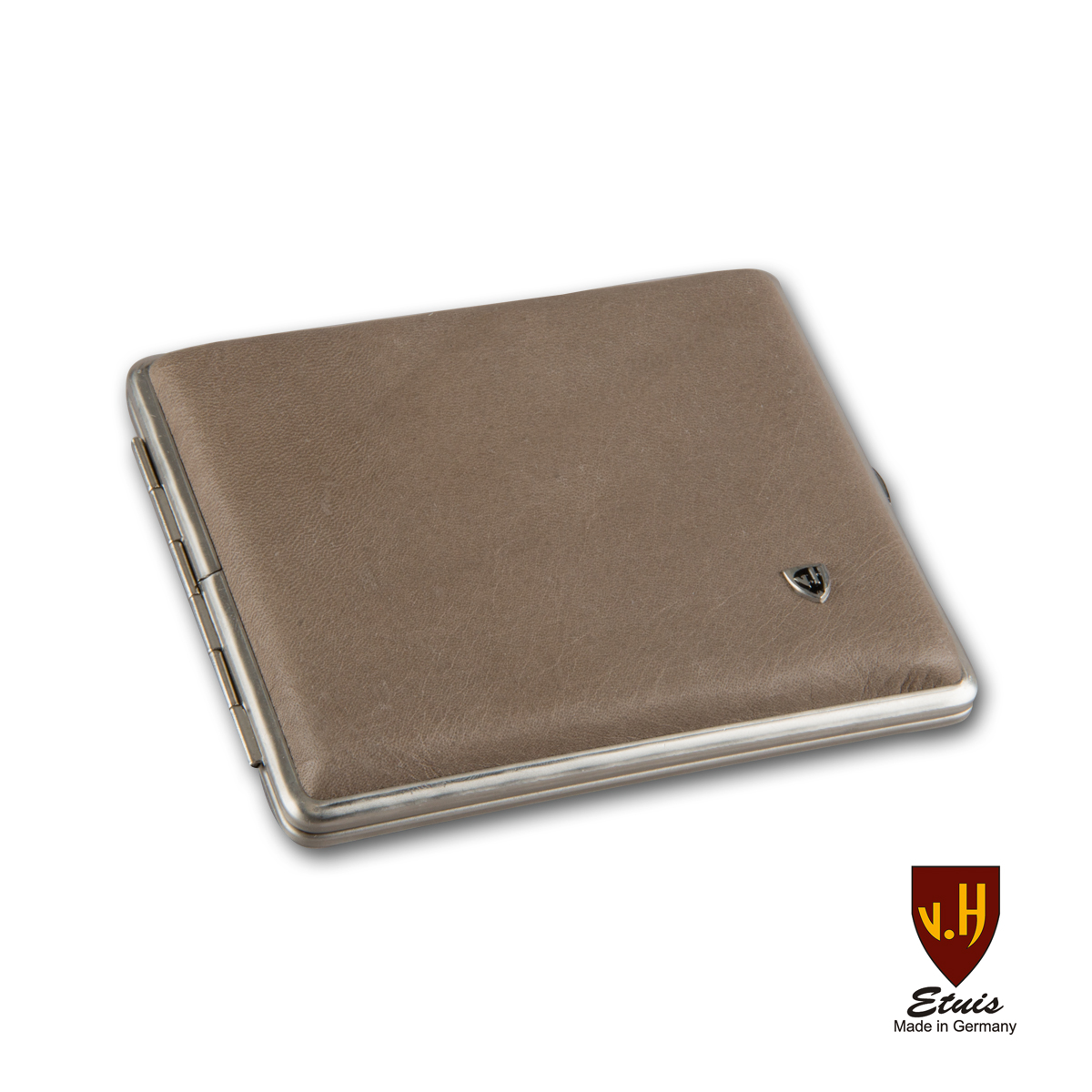 Zigarettenetui Leder 24er Kingsize braun Rahmen chrom mit Gummizug