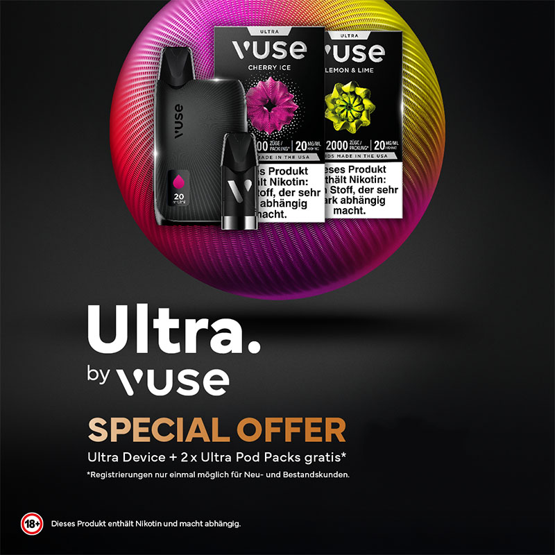 Vuse Ultra mit 4 gratis Pods fr kurze Zeit! Vuse Ultra mit 4 gratis Pods fr kurze Zeit!