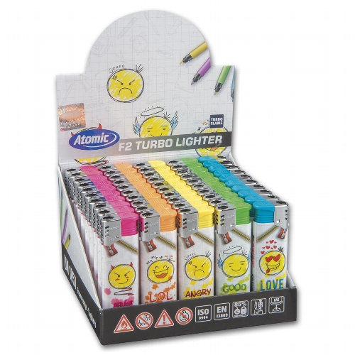 Einwegfeuerzeug Turbo Atomic F2 Emoijs Steller