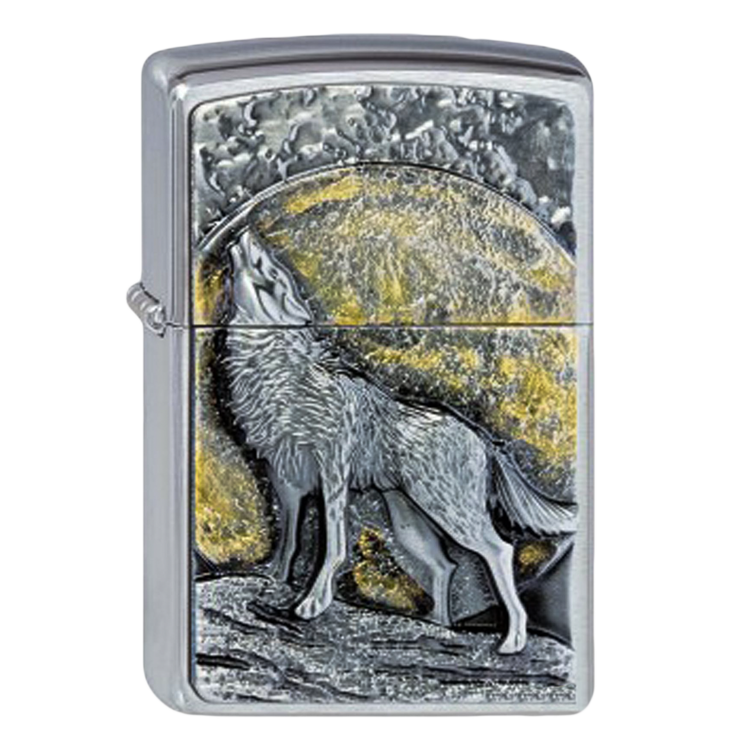 Zippo - chrom gebürstet Wolf at Moonlight