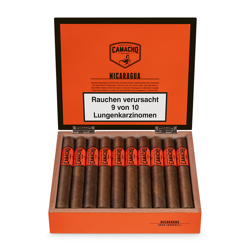 Camacho Nicaragua Gran Churchill Zigarren Kiste offen