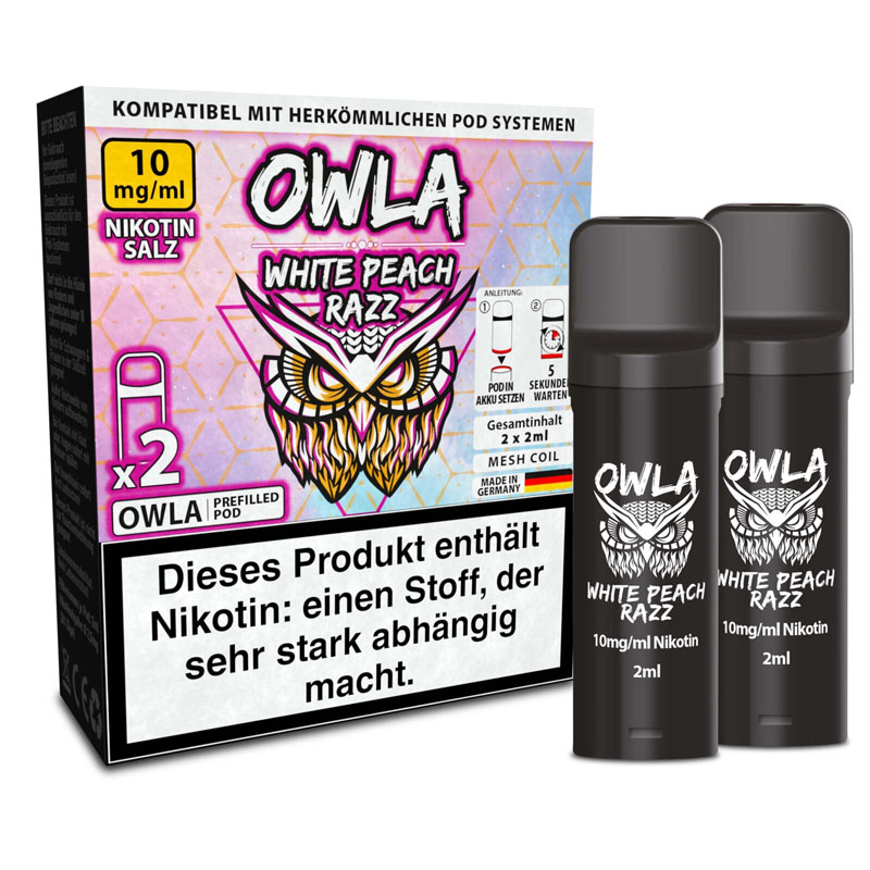 Owla White Peach Razz 10mg Prefilled Pods Packung
