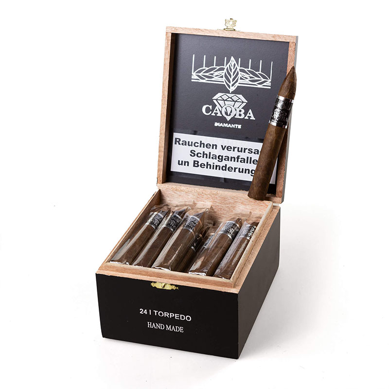 Caoba Diamante Torpedo Zigarren Kiste offen