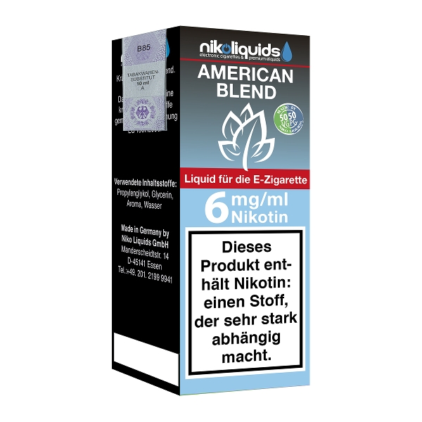 Nikoliquids American Blend 6mg Liquid Flasche 50PG 50VG