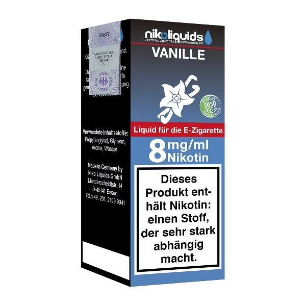 Nikoliquids Vanille 8 mg Liquid Flasche 50PG 50VG