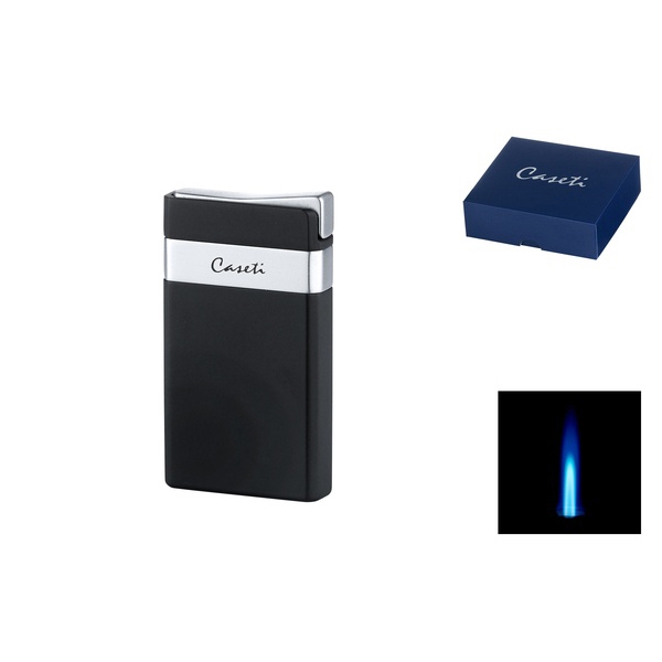 Caseti Jet Feuerzeug Schwarz Matt Chrom mit Packung