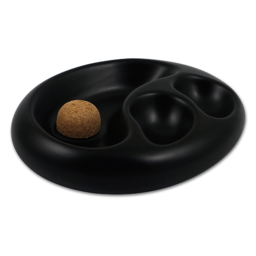 Pfeifenascher Keramik schwarz matt oval 2 Ablagen
