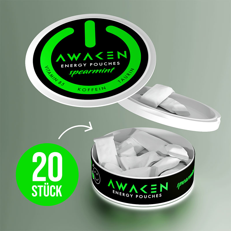Awaken Energy Pouches Spearmint Dose Offen