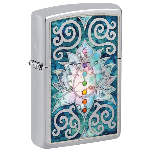 Zippo chrom poliert Lotus Flower Design