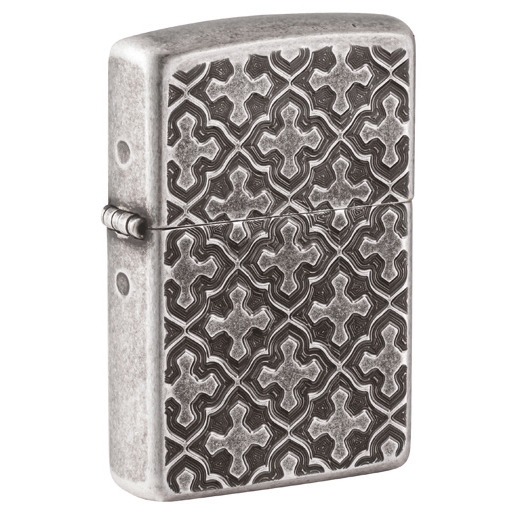 Zippo Silber Antik Armor Cross Pattern