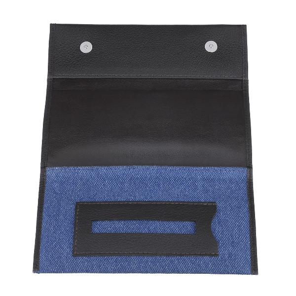 Zippo Feinschnitt-Tasche Leder schwarz / jeans offen