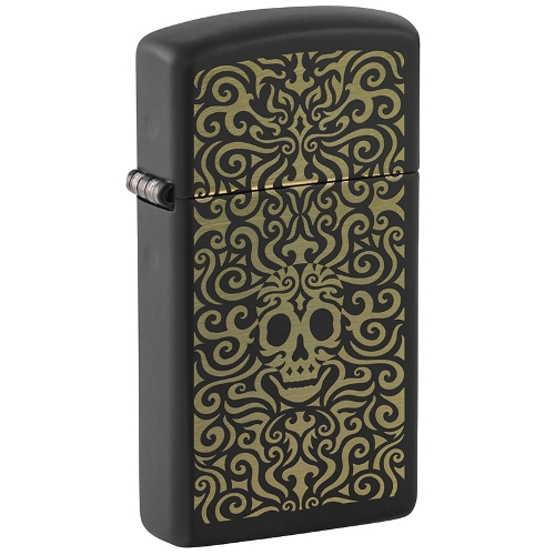 Zippo schwarz matt Skull Design