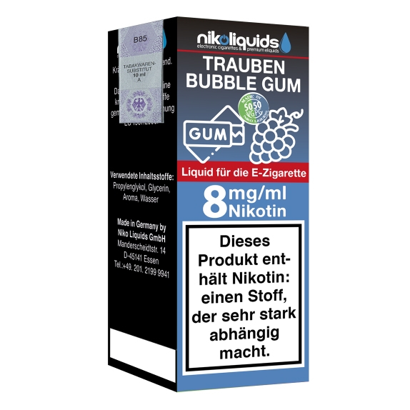 Nikoliquids Traube Bubble Gum 8mg Liquid Flasche