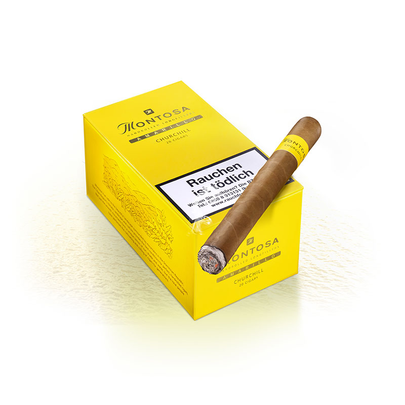 Montosa Amarillo Churchill Zigarren Kiste mit Zigarre