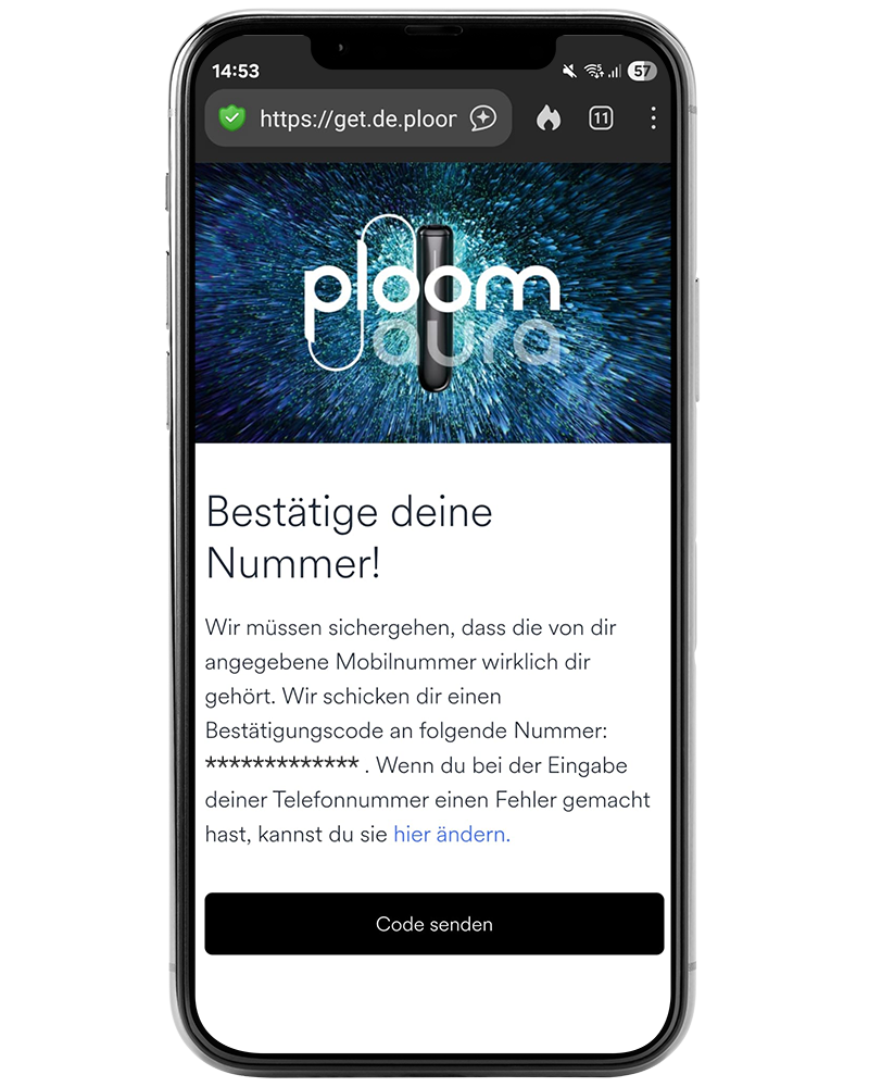 Ploom Aura Registrierung - SMS Code eingeben
