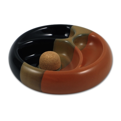 Pfeifenascher Keramik schwarz/braun rund 2 Ablagen