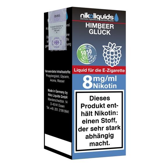 Nikoliquids Himbeerglück 8mg Liquid Flasche