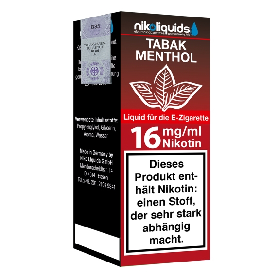 Nikoliquids Tabak Menthol 16mg Liquid Flasche