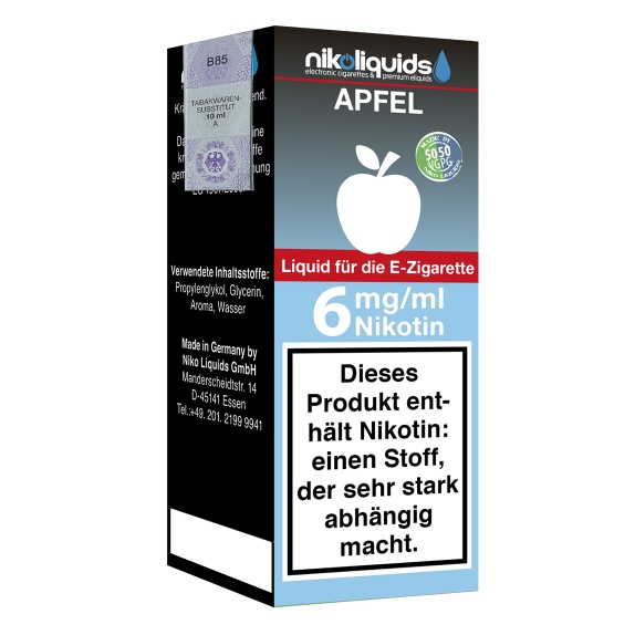 Nikoliquids Apfel 6mg Liquid Flasche 50PG 50VG