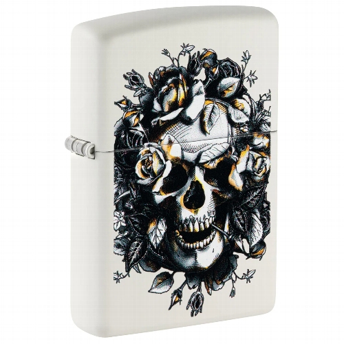 Zippo Weiss Matt Skull and Roses Feuerzeug