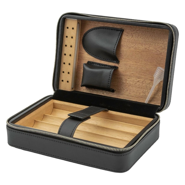 Passatore Lederoptik Schwarz Reisehumidor offen