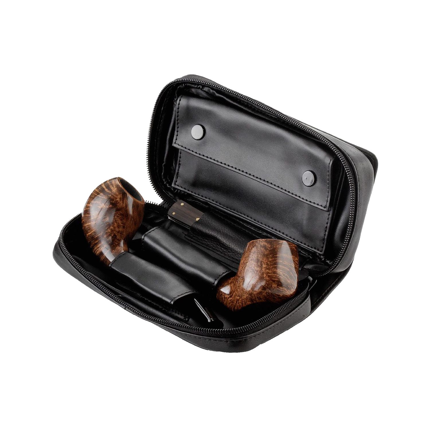 Pfeifentasche Ambiente 2er Leder schwarz