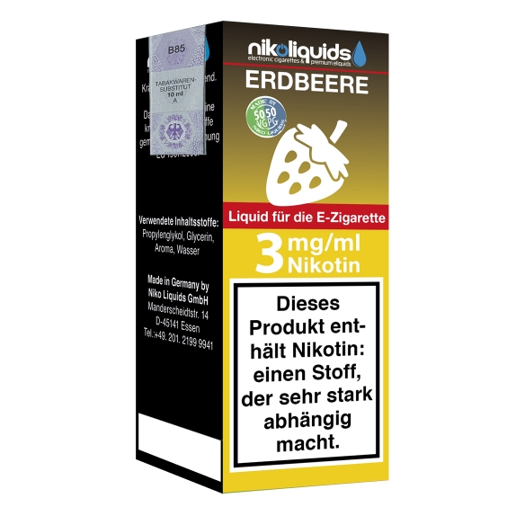 Nikoliquids Erdbeere 3mg Liquid Flasche 50PG 50VG