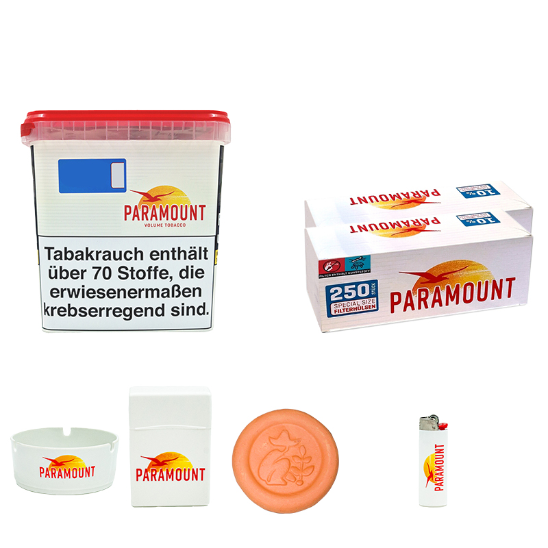 Paramount Volumentabak Giga Eimer Aktion Small Paramount Feuerzeug mit Befeuchter, Aschenbecher und Etui