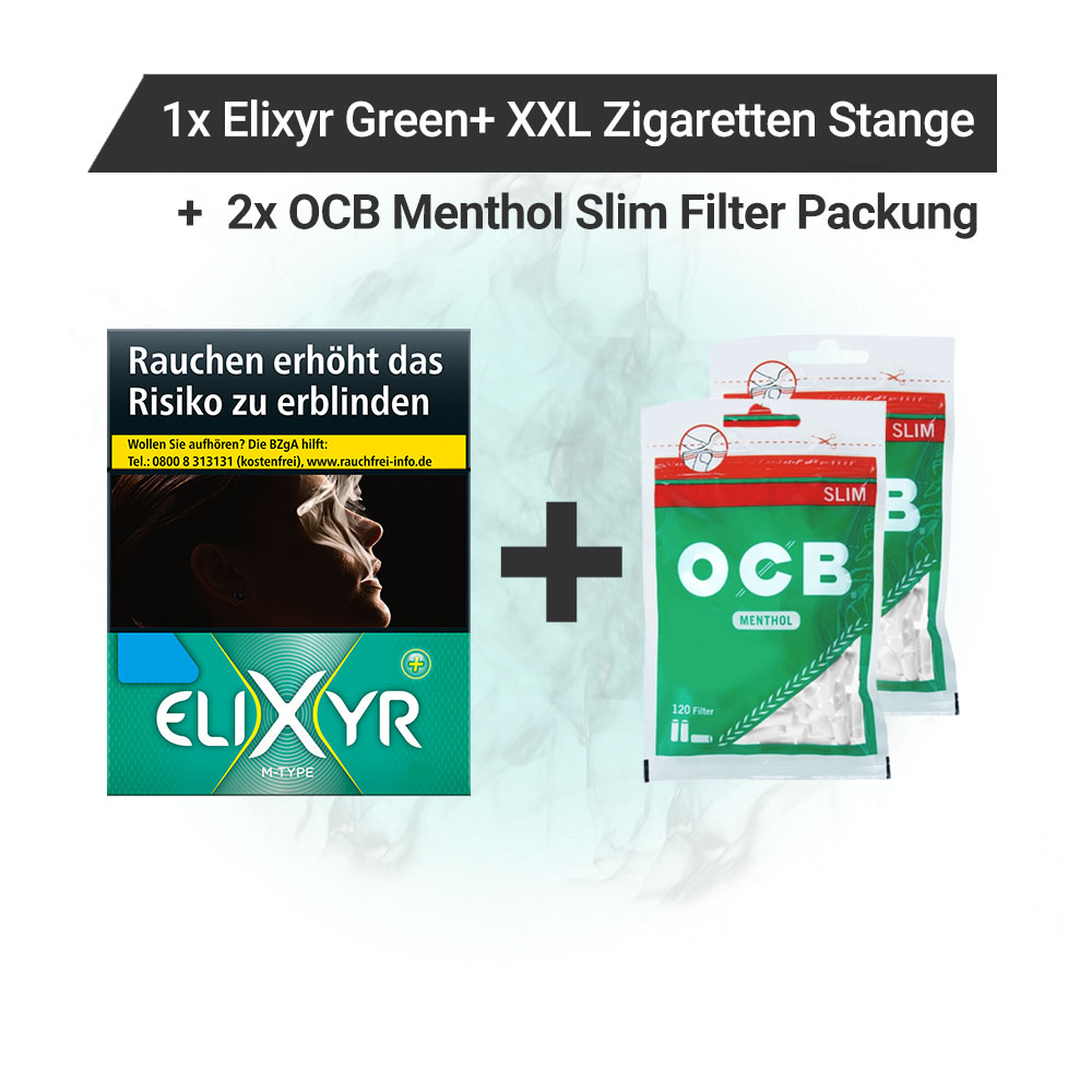 Elixyr Green+ XXL Zigaretten + OCB Slim Filter Aktion