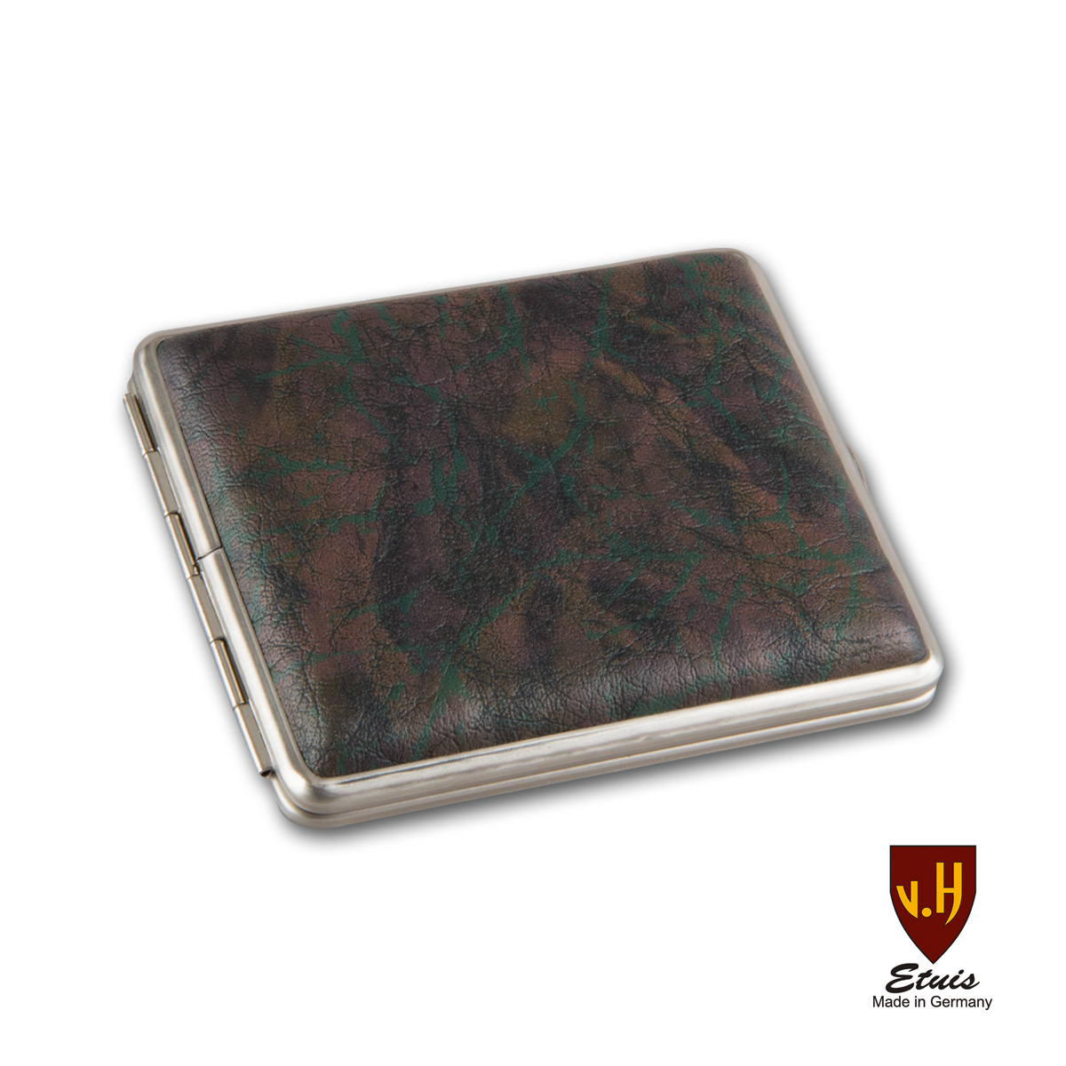 Zigarettenetui Kunstleder 18er Kingsize braun marmoriert mit Gummizug