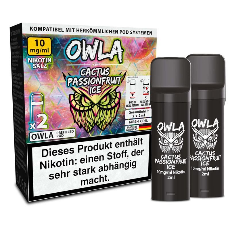 Owla Cactus Passionfruit Ice 10mg Prefilled Pods Packung