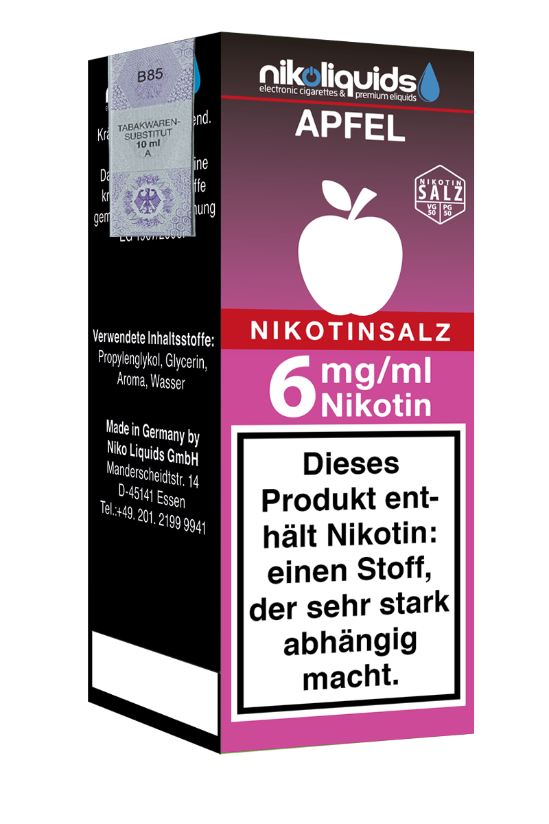 E-Liquid Nikotinsalz Nikoliquids Apfel 6 mg