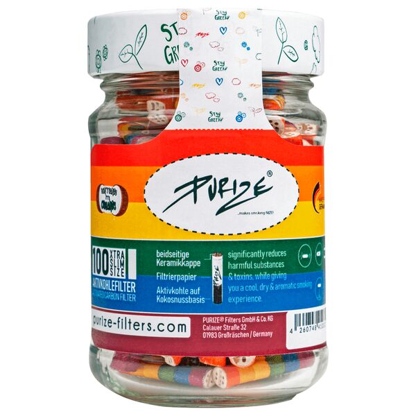 Purize Aktivkohlefilter Xtra Slim Size Glas Rainbow Front