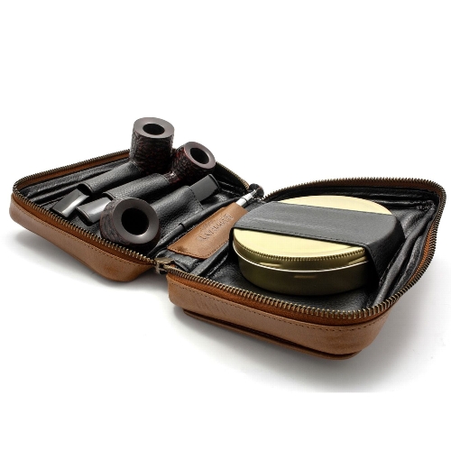 Rattrays 3er Pfeifentasche Whisky Braun Gold Innen