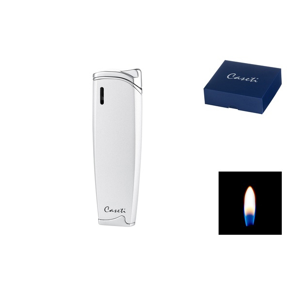 Caseti Piezo Silberfarben Matt Chrom Feuerzeug mit Packung
